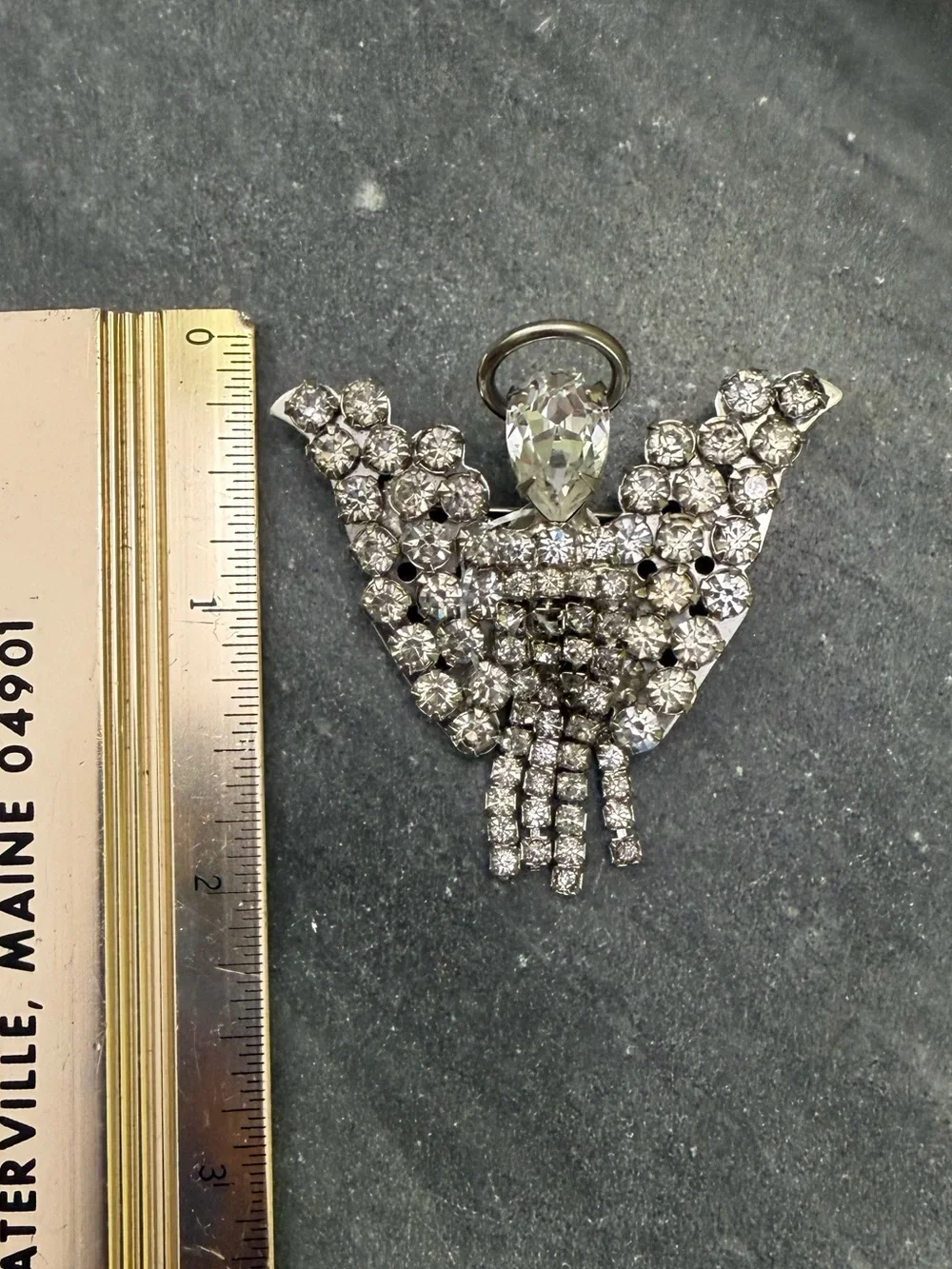 Vintage Warner Crystal Silver Angel Articulated Brooch